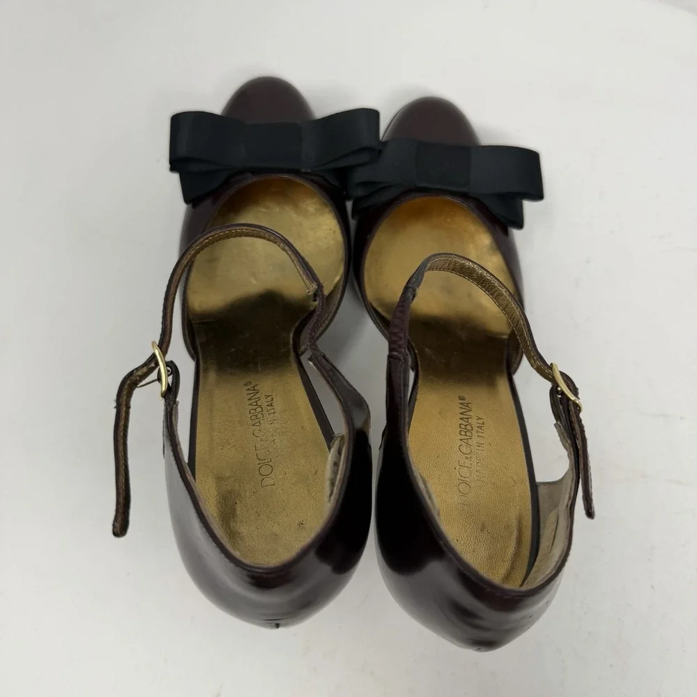 Dolce Gabbana Burgundy Leather D'Orsay Platform Pumps Bow Sz 37 Made Italy